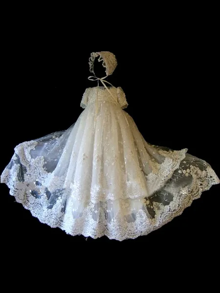 

Baby One Hundred Days Birthday Party Children Dress 0-2 Years Old Baby Custom White Lace Tulle Cute Long Dress