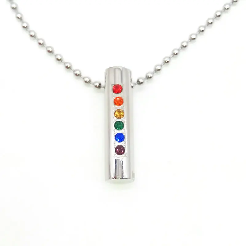 2018 Fashion Rainbow Cylinder Crystal LGBT Stainless Steel Necklace For Woman Men Gay Pride gift for Forever Love Pendant | Украшения и