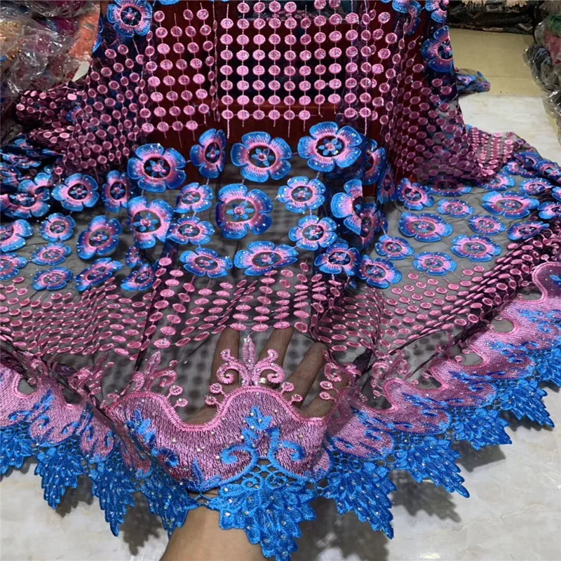 

Nigerian Lace Fabrics 2019 French Lace Fabric High Quality 3D Beaded Lace Union African Lace Applique Fabric For Dress WD052002