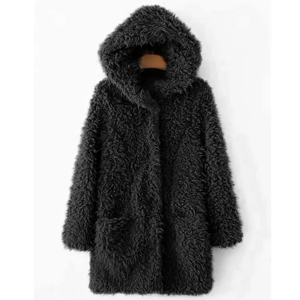 Женское пальто из искусственного меха, женское теплое пальто из искусственной шерсти, куртка с отворотом, зимняя верхняя одежда, осенняя повседневная куртка, Сексуальное Женское зимнее пальто - Цвет: Черный