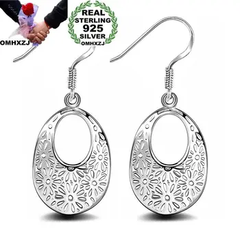 

OMHXZJ Wholesale Personality Fashion Woman Girl Party Wedding Silver Hollowed Engraved Oval 925 Sterling Silver Earrings YE492