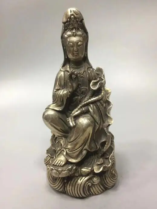 

Китайская коллекция archaize белый медный lotus Guanyin статуя Будды Бодхисаттва