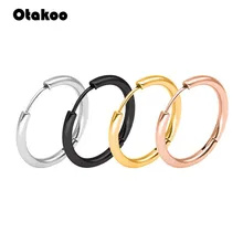 Otakoo 1 par pequeños pendientes de aro plata Acero inoxidable círculo aro pendientes para Mujeres Hombres anillo de oreja Clip Huggie pendientes 10-20mm(China)