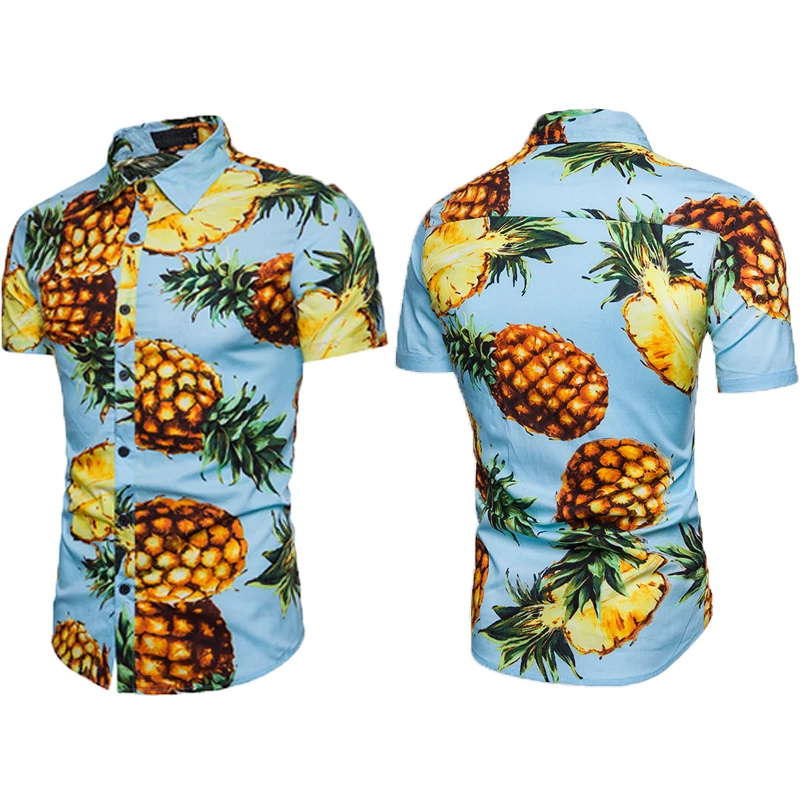 Модная повседневная мужская летняя гавайская рубашка с коротким рукавом тропическая пляжная праздничная одежда