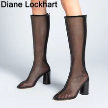 Пикантные сапоги до колена; женские сапоги-гладиаторы из сетчатого материала с круглым носком; обувь на молнии; Новинка года; сезон весна-осень; модные летние сапоги для женщин; размер 40