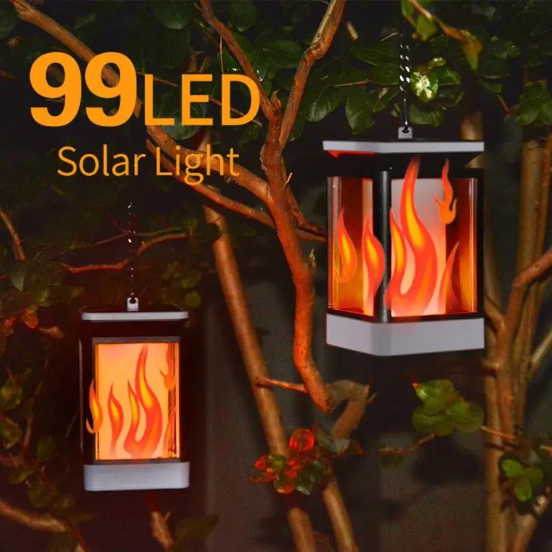 

99LED Solar Outdoor Hanging Lantern Flicking Flame Light Garden Torch Lamp