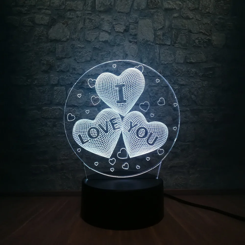 Романтический I LOVE YOU 3 милое Сердце 3D светодиодный USB лампа атмосферное настроение 7 цветов Изменение ночник подарок любимым на день рождения Домашний декор