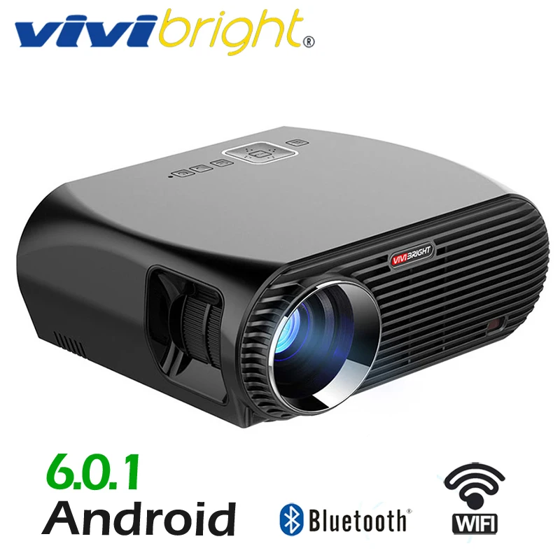 

VIVIBRIGHT LED Projector GP100UP Support Full HD, Android,WIFI Bluetooth 3D, Office Home Beamer,HDMI, TV-box for game, sports