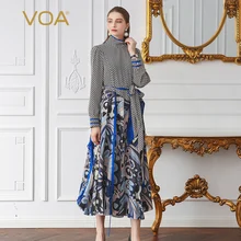 VOA Polka Dot Silk Runway Dress Women Maxi Long Dress High Waist Plus Size Ruffles African Printed Belt Clothes Casual ALA02801 VOA Polka Dot Silk Runway Dress Women Maxi Long Dress High Waist Plus Size Ruffles African Printed Belt Clothes Casual ALA02801