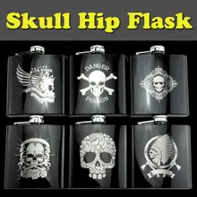 Gift Schädel Design Metall Edelstahl Trinken Geschenk 6 UNZE Unzen Flachmann Für Alkohol Whisky Schnaps Tragbare Flagon Trichter