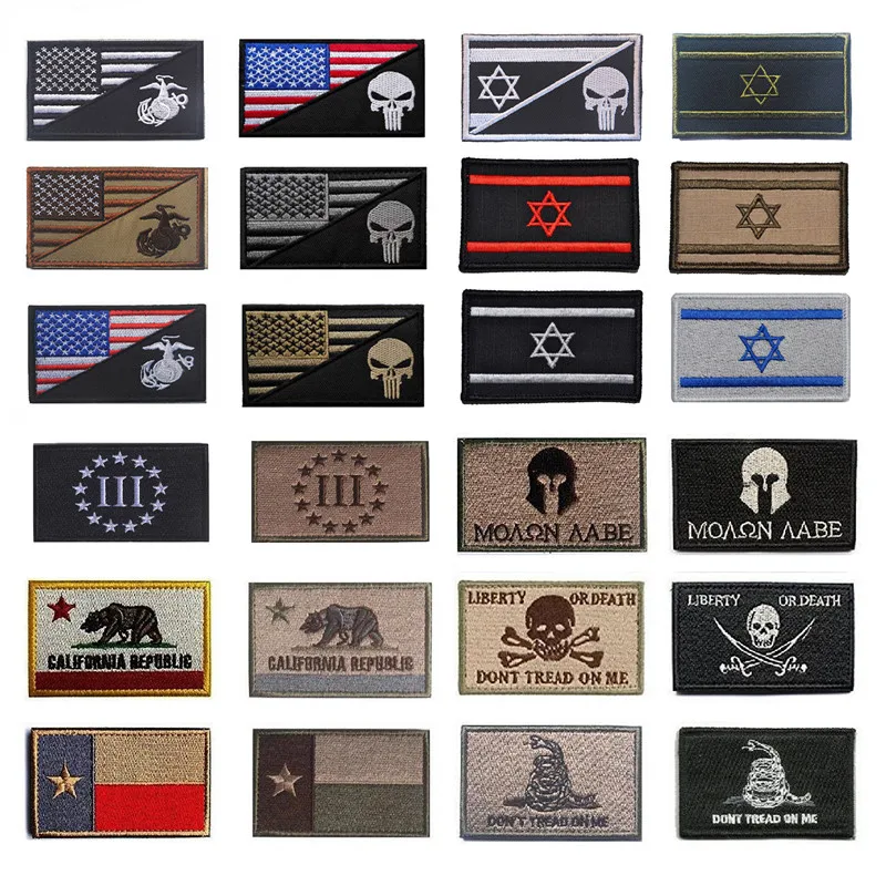 

1pcs Embroidery Israel Flag Brassard Skull Tactical Patch Cloth Punisher Armband Army Hook And Loop Emblem Morale Combat Badge