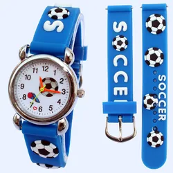 Dropshipping Kid Gifts 3D Cartoon Football Watch Children's Analog Blue Watch Child kids Boy Girls Silicone Wristwatch