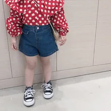 Летние Шорты для девочек Новинка года, джинсовые шорты из чистого хлопка для малышей детские синие штаны эластичные шорты для малышей, повседневная одежда для малышей