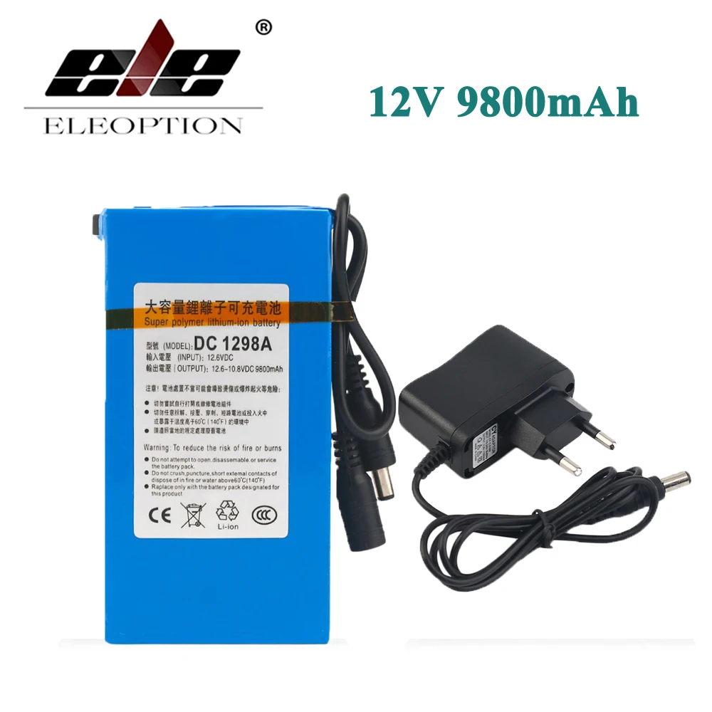 

ELEOPTION DC1298A DC 12V 9800MAH Li-ion High Capacity Super Powerful Rechargeable Battery For Camera With Plug