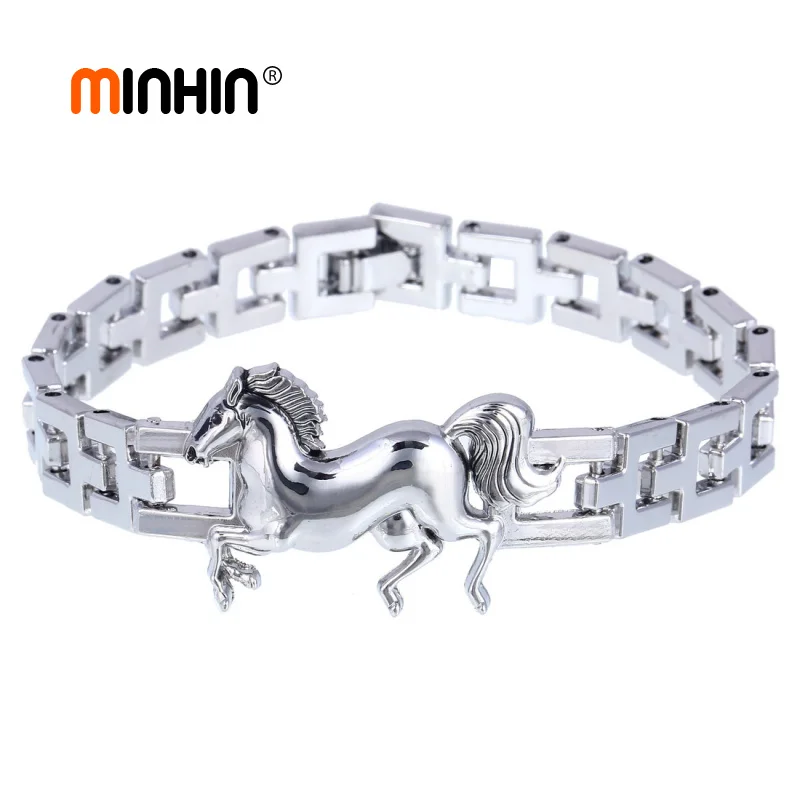 

MINHIN Silver Wrist Bracelet Bangles Horse Design Link Chain Punk Wrap Bracelets For Women Men Students Fashion Bracelet