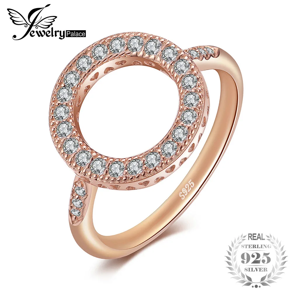 

JewelryPalace 925 Sterling Silver Cubic Zirconia Rose GoLd PLated HaLo Ring Gifts For Her Anniversary Fashion Jewelry New Design