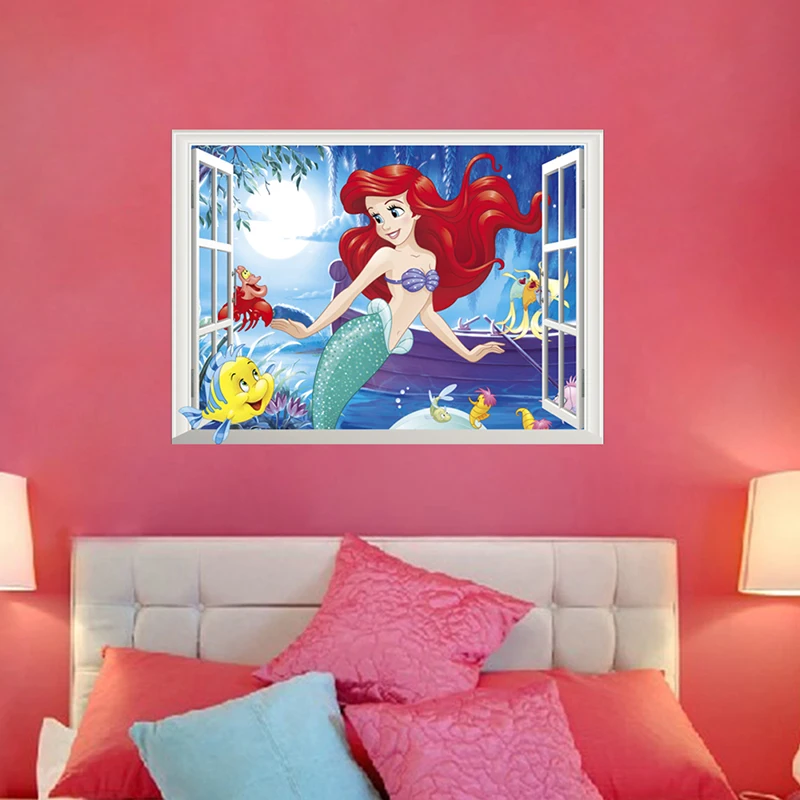 Disney Cartoon Mermaid Princess 3D Window Wall Stickers For Home Decoration Kids Room Mural Art Girl's Decals Anime PVC Posters Disney Cartoon Mermaid Princess 3D Window Wall Stickers For Home Decoration Kids Room Mural Art Girl's Decals Anime PVC Posters