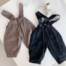Модный клетчатый комбинезон для девочек и мальчиков, весенние хлопковые длинные штаны для мальчиков и девочек 0-6 лет, PO103
