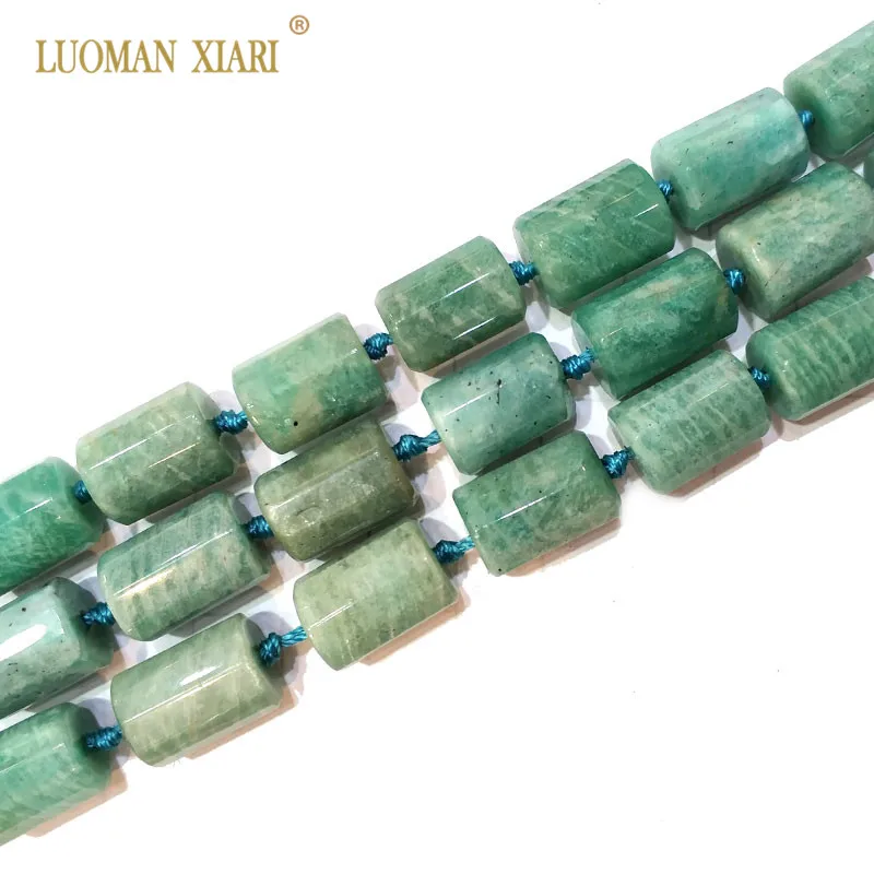 100 Natural Amazonite Cylindrical Shaped Facted Stone Beads For