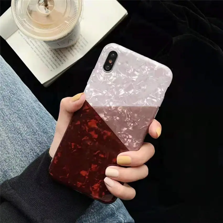 For iPhone XR XS MAX 8 7 6s Plus Back Phone Cases Full Cover Texture Triangle Geometric Splice Diamond Shell Pattern Fundas Capa