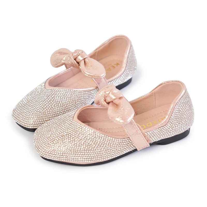 

Spring/Autume Girls PU leather Bling Babysbreath Crystal Bowknot Shoes With Antislip Sole Princess Ballet Dance Shoes