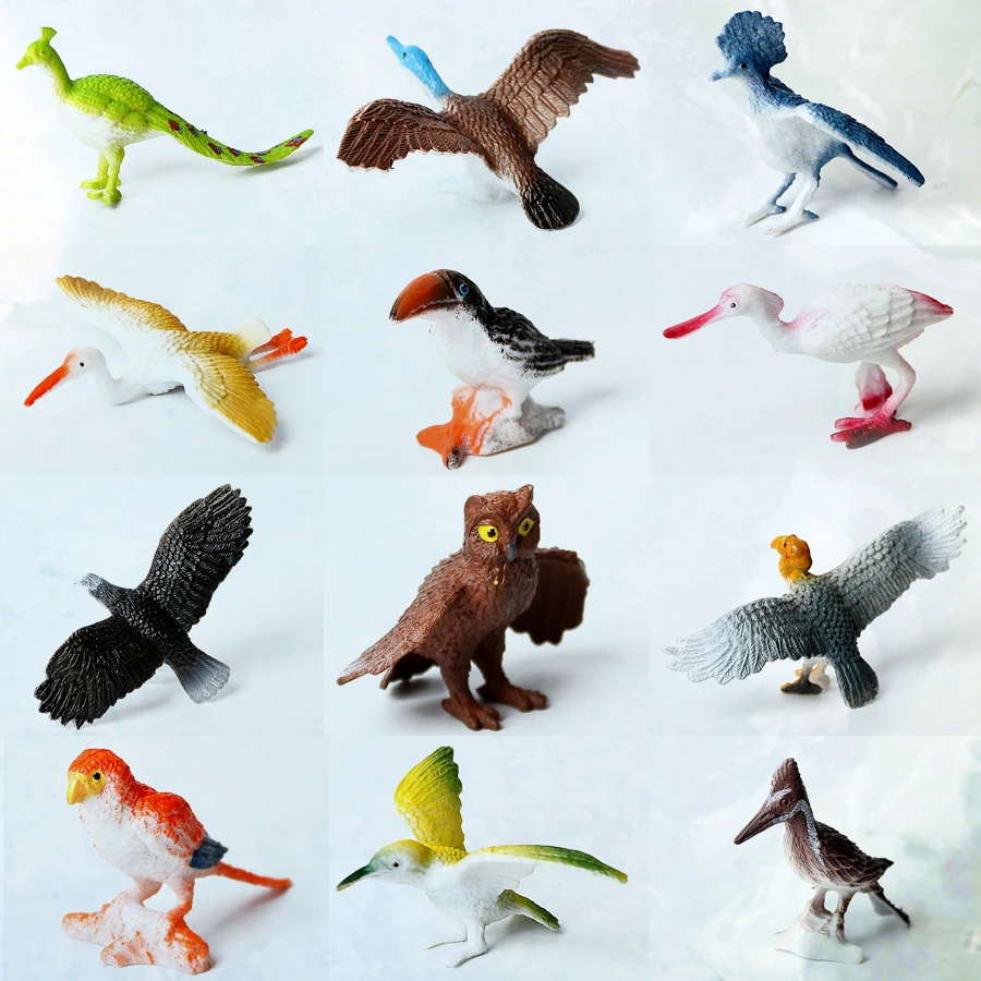 

12pcs Simulated Plastic Bird Animals Models Toys Set Artificial Multi-color Birds Figures Kids Educational Toys for Toddlers