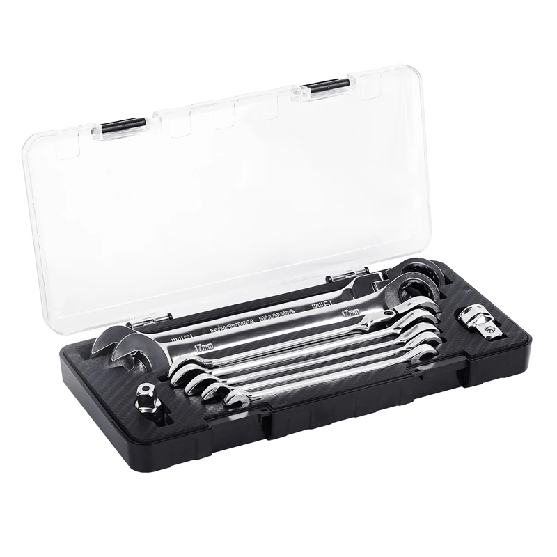 

9pcs/lot Multifunction Fixed head and Flexible Head Ratchet Wrench Combination Spanner Set for Car Repair Tools kit + 2 Adapter