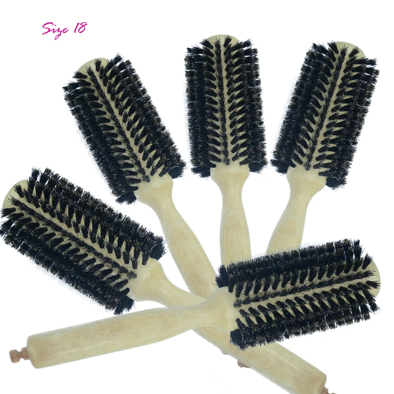

Natural Wood Handle Pig Bristle Cylinder Hair Comb Anti-static Not Hurt Hair Comfort loose wavy Style Hairbrush Multiple Choice
