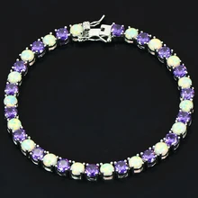 И розничная, модный 7,5 дюймов, изящный бант и Белый Огненный браслет из опала, 925 пробы, ювелирные изделия из серебра для женщин_ DSC3189