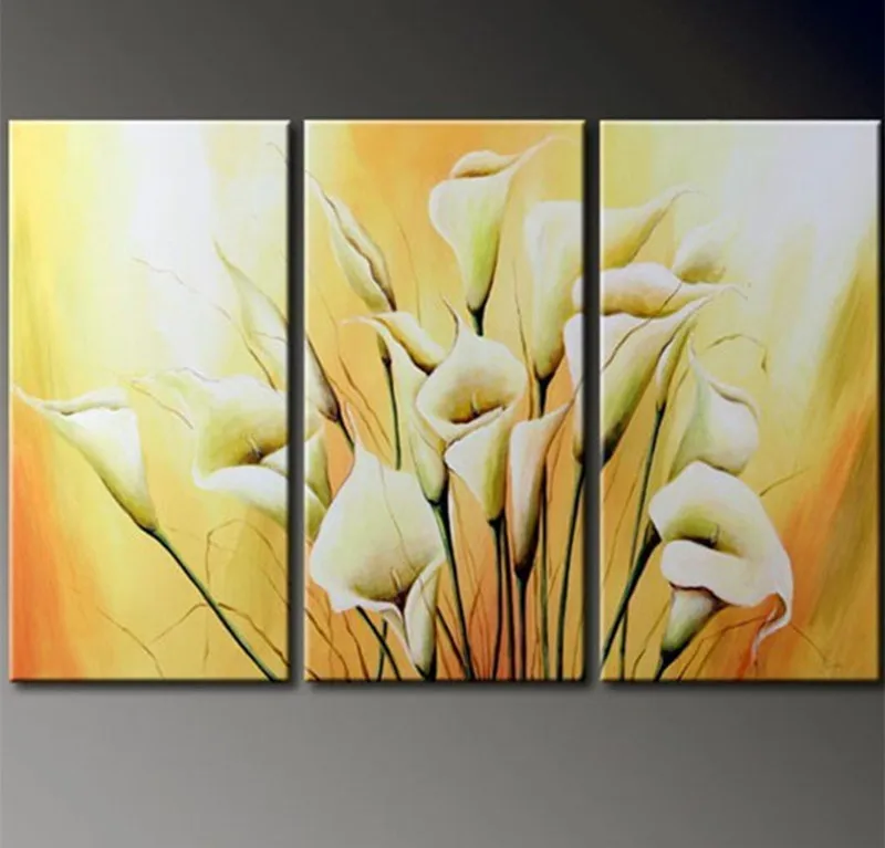 

3 Panel Pictures Sets Handmade Floral Paintings Hand-painted Lily Flower Oil Painting on Canvas Modern Home Decoration Wall Art