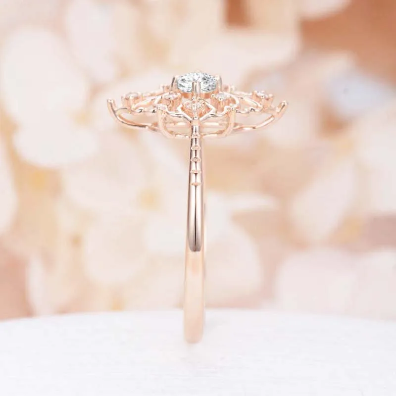 JYA Retro Women Rings Baroque Style Luxury Rose Golden Flower Shape Wedding Ring Statement Jewellery Vintage Diamante Accessory