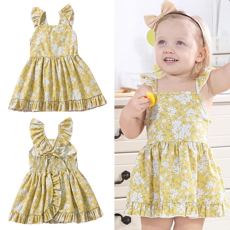 

Summer Sweet Baby Girls Floral Print Strap Dress Cotton Kids Toddler Sleeveless Sundress
