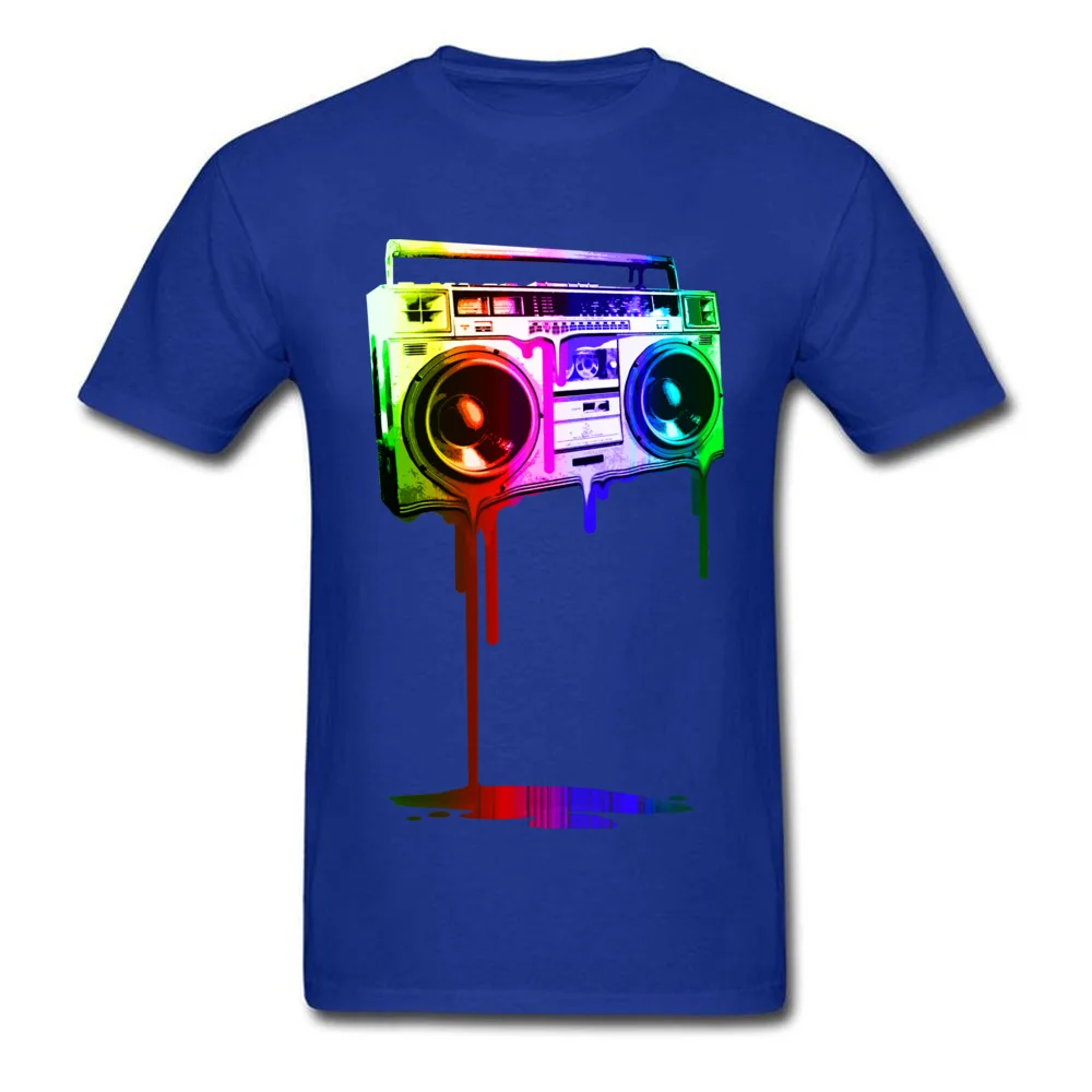 Pure Cotton Male Short Sleeve Melting Boombox digital rainbow look T-shirts Design Tops Tees Funky Birthday Crewneck T-Shirt Melting Boombox digital rainbow look blue