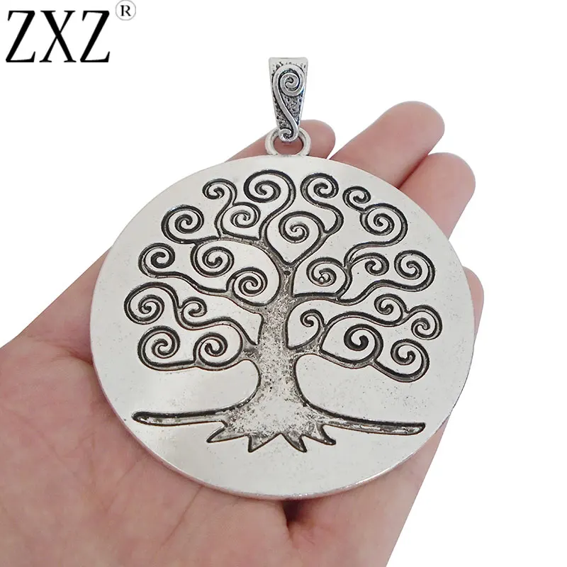 

ZXZ 2pcs Antique Silver Tone Large Round Tree Charms Pendants for Necklace Jewelry Making Findings 80x66mm