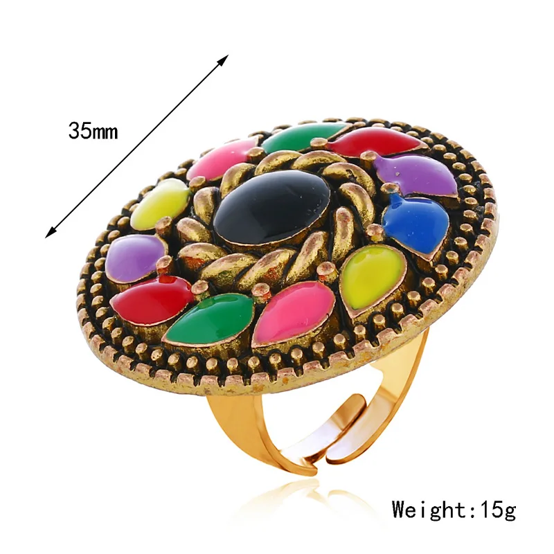 Индийское большое винтажное Золотое металлическое красочное кольцо с крупным камнем для женщин Бохо Свадебная церемония турецкий Цыганский кольцо Mujer
