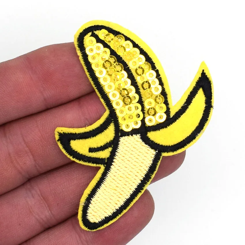 Sequined Banana Iron on Patch Yellow Fruit Patches Sewing Applique Badge Clothes Patch Stickers
