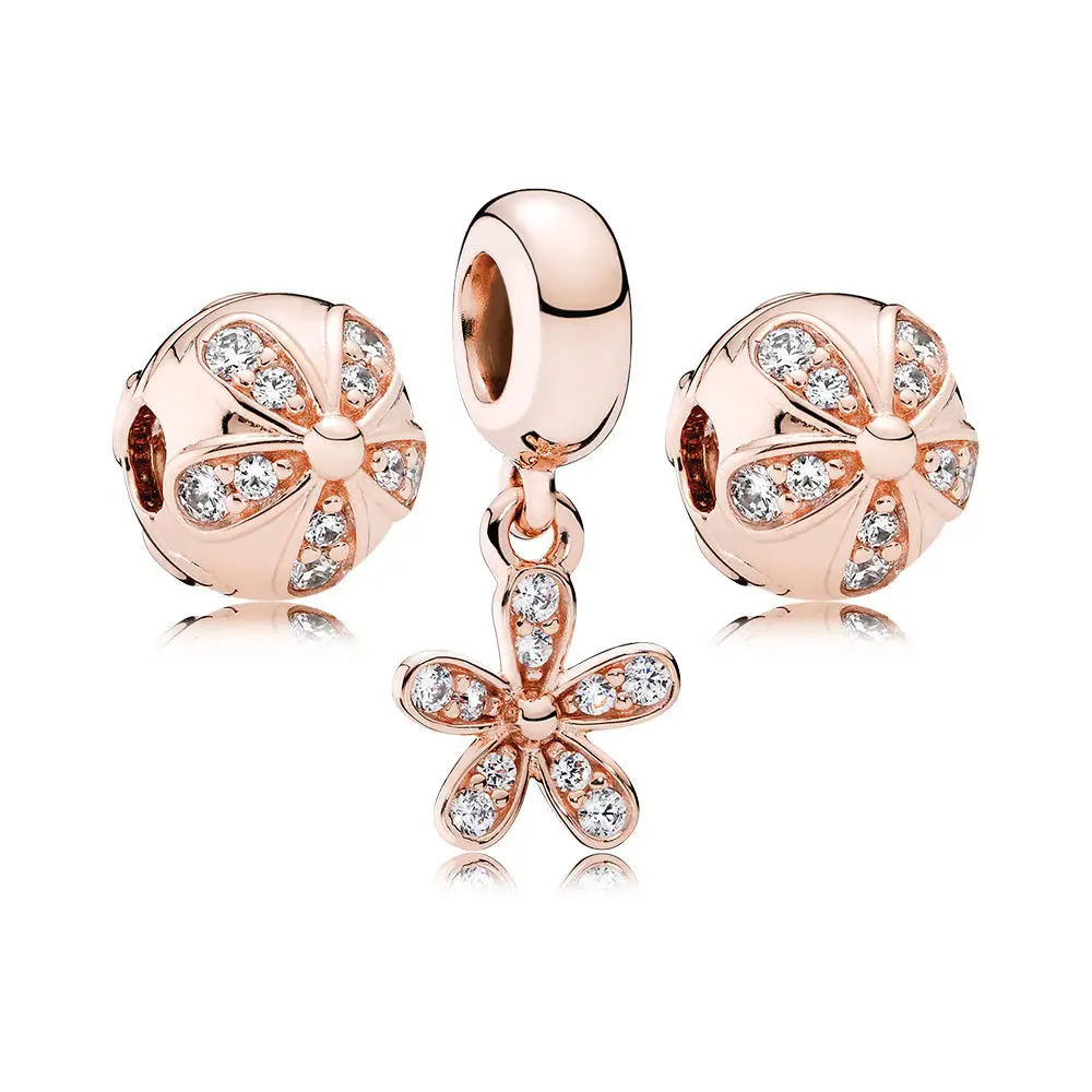 

ROBOL 100% 925 Sterling Silver Rose Dazzling Daisy Charm Pack fit charms original Bead Pandol jewelry A Set
