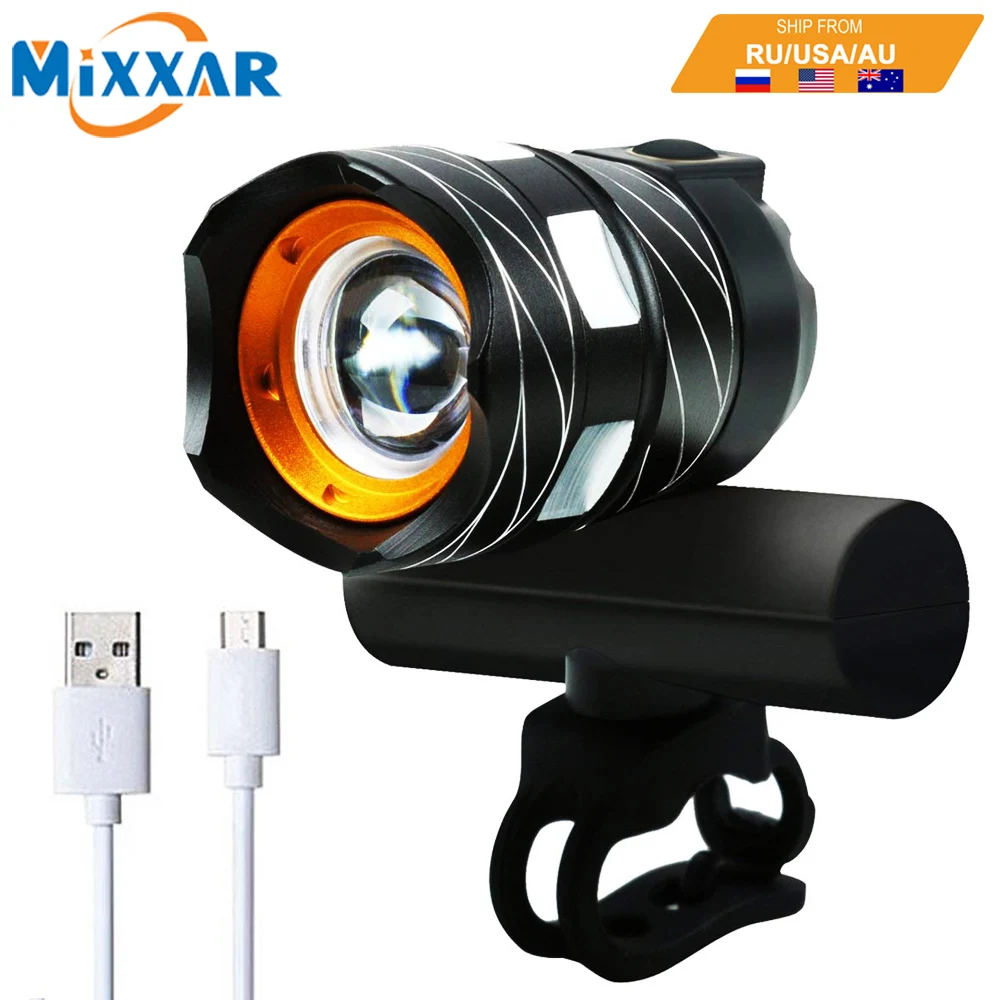 

Dropshipping LED Flashlight T6 Bicycle Light Built in Battery USB Rechargeable Front Safety Cycling Accessories for Kids