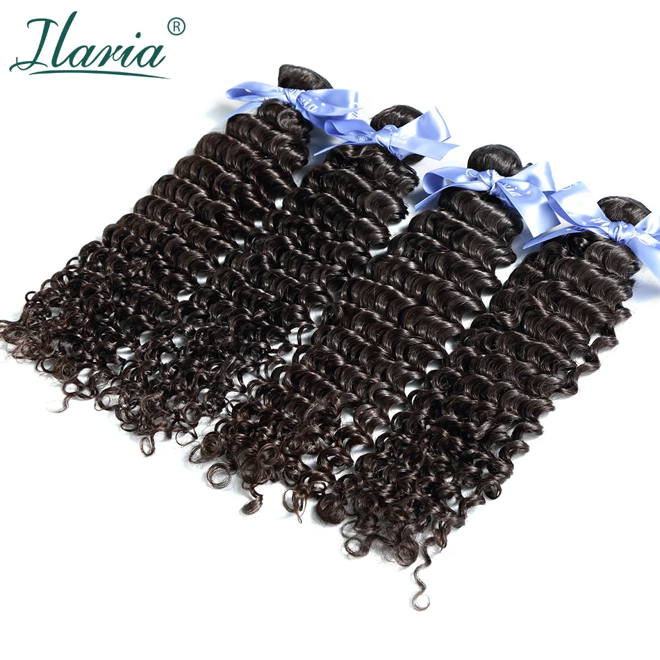 

ILARIA HAIR Malaysian Curly Hair Deep Wave 4 Bundles Unprocessed Virgin Human Hair Weave Bundles Natural Color Soft&Comfortable