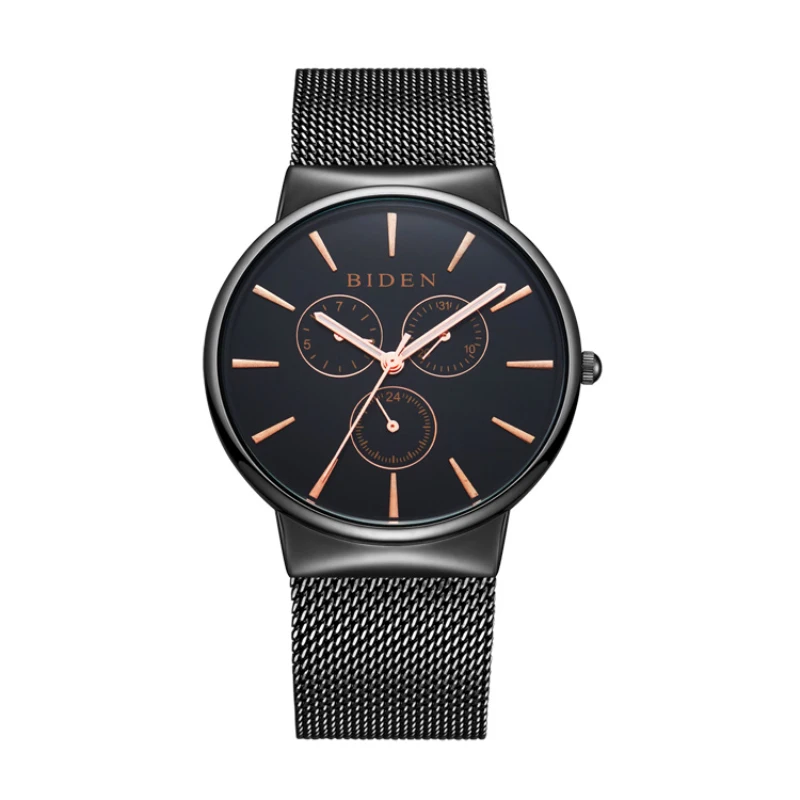 

Top Luxury brand BIDEN Watches men Stainless Steel Mesh strap band Quartz-watch Fashion simple stylish thin Dial Clock man 2017