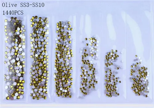 16Olive-1440pcs 1 пакет, жемчужные стразы с кристаллами для ногтей, стекло, кристалл, камень, не горячая фиксация, плоская задняя сторона, SS3-SS10, украшения ногтей, амулеты - Цвет: 16Olive-1440pcs