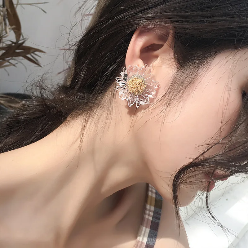 Япония и Южная Корея Горячие Модные ювелирные изделия элегантные белые прозрачные серьги Подсолнух чистая красная для девочек подарок для женщин
