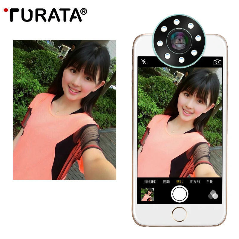 

TURATA Camera Lens kit Selfie Phone Wide Angle Macro Lens With Led Fill Light Lens for iPhone Samsung Xiaomi mi LG Sony Android