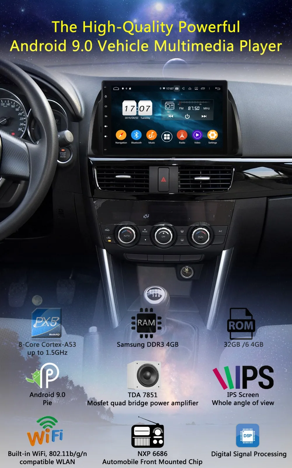 10," ips 8 ядерный 4 Гб+ 64 ГБ Android 9,0 автомобильный dvd-плеер для Mazda CX-5 CX5 CX 5 Atenza 2012- gps Радио DSP Parrot BT CarPlay