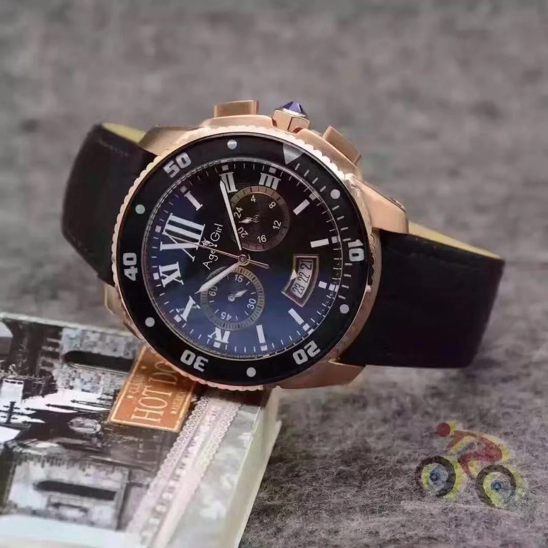 

Luxury Brand New Men Chronograph Stopwatch Stainless Steel Sapphire Blue Ceramic Rose Gold Leather Black White Watches Calendar