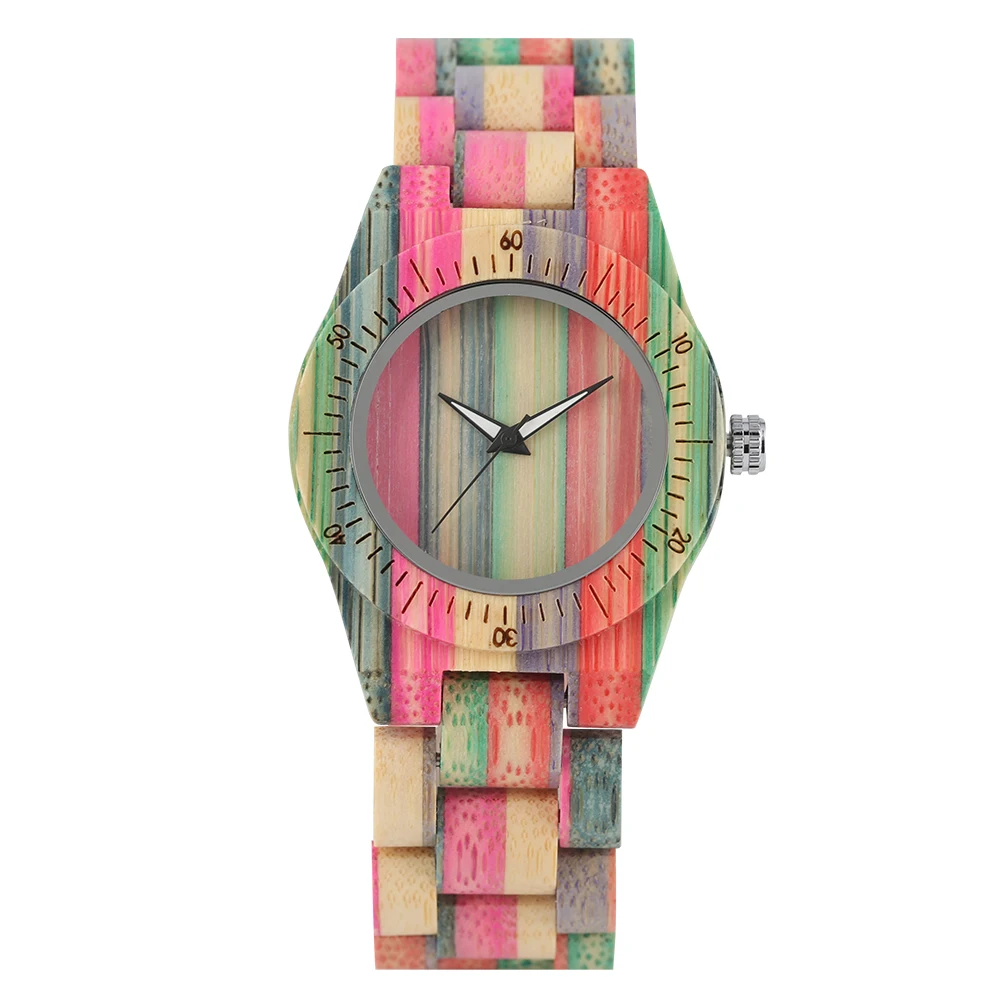 

Women's Bamboo Quartz Watch Natural Bamboo Wristwatch Luminous Colourful Bamboo without Lettering Dial