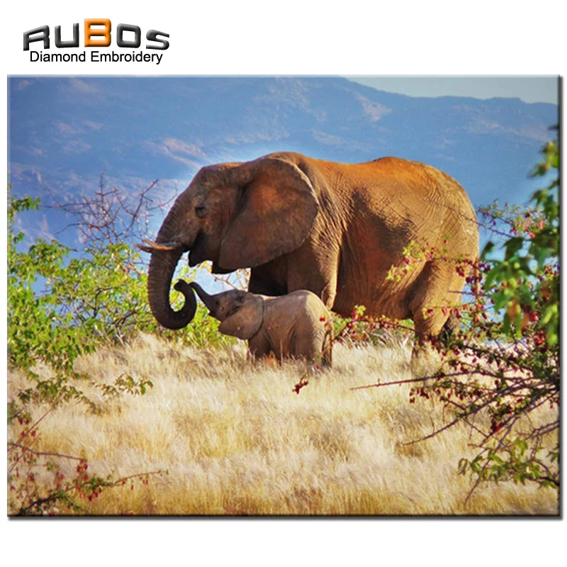RUBOS Elephant Mother DIY 5D Diamond Embroidery Pattern Rhinestone Diamond Painting Cross Stitch Mazayka 3D Cube wall Stickers (1)