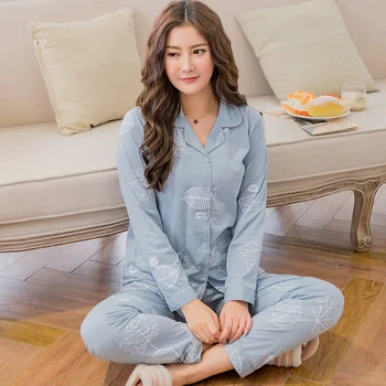 

New arrival daily spring and autumn women's pajama set 2 piece home style sleep set plus size M-3XL pijamas mujer