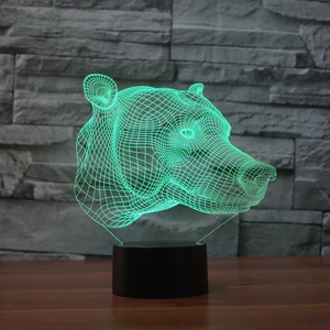 Dog Head 3D Night Light Kids Toy Gift LED 3D Remote Touch Table Lamp 7 Colors Flashing LED Light As Holiday Party Decorations