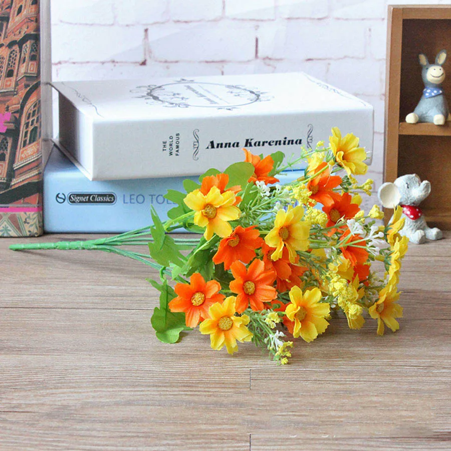 1 букет, 28 голов, Cineraria, искусственный цветок, букет для дома и офиса, декор Маргаритка из шелка, искусственные декоративные, для дома и улицы, A12150 - Цвет: yellow